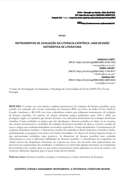 INSTRUMENTOS DE AVALIAÇÃO DA LITERACIA CIENTÍFICA: UMA REVISÃO SISTEMÁTICA DE LITERATURA