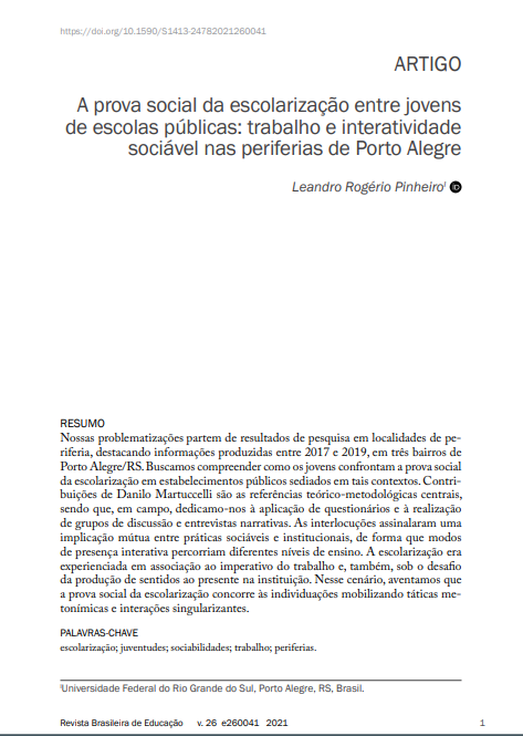 A prova social da escolarização entre jovens de escolas públicas: trabalho e interatividade sociável nas periferias de Porto Alegre