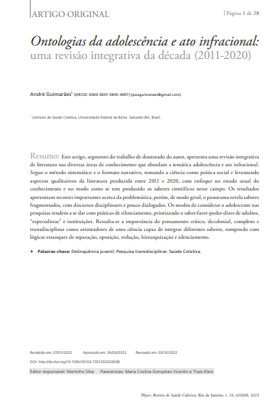 Ontologias da adolescência e ato infracional: uma revisão integrativa da década (2011-2020)