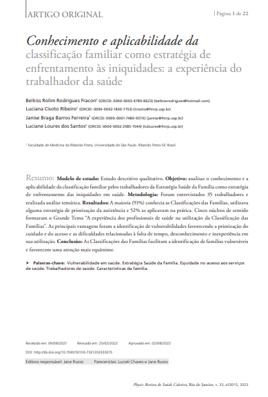 Conhecimento e aplicabilidade da classificação familiar como estratégia de enfrentamento às iniquidades: a experiência do trabalhador da saúde