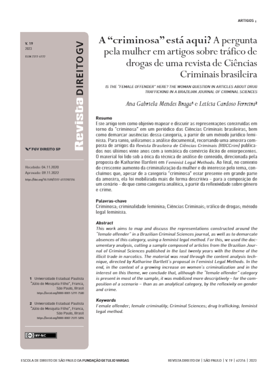 A “criminosa” está aqui? A pergunta pela mulher em artigos sobre tráfico de drogas de uma revista de Ciências Criminais brasileira