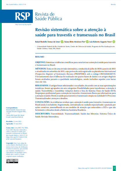 Systematic review on health care for transvestites and transsexuals in Brazil