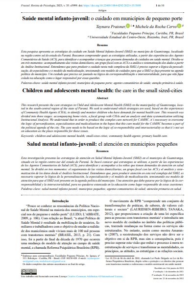 Saúde mental infanto-juvenil: o cuidado em municípios de pequeno porte