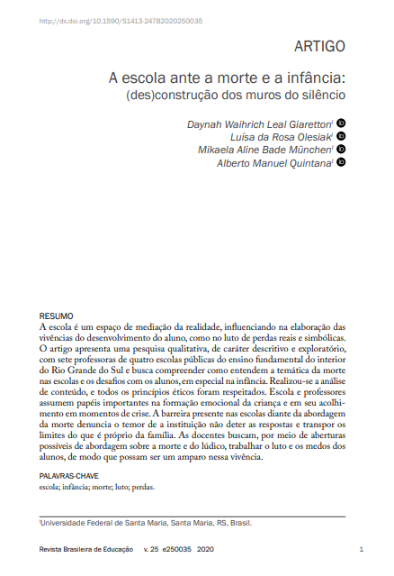 A escola ante a morte e a infância: (des)construção dos muros do silêncio