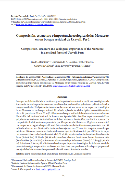 Composición, estructura e importancia ecológica de las Moraceae en un bosque residual de Ucayali, Perú