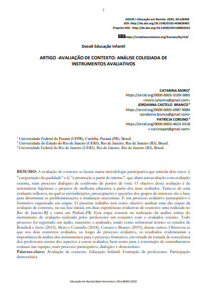 ARTIGO - AVALIAÇÃO DE CONTEXTO: ANÁLISE COLEGIADA DE INSTRUMENTOS AVALIATIVOS