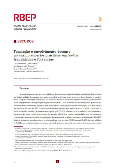 Formação e envolvimento docente no ensino superior brasileiro em Saúde: fragilidades e fortalezas