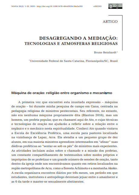 Desagregando a mediação: tecnologias e atmosferas religiosas