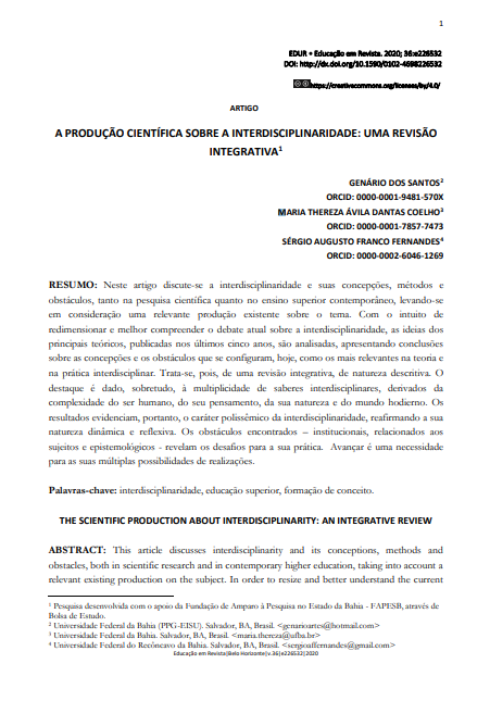 A PRODUÇÃO CIENTÍFICA SOBRE A INTERDISCIPLINARIDADE: UMA REVISÃO INTEGRATIVA