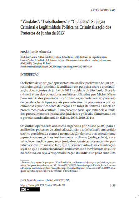 “Vândalos”, “Trabalhadores” e “Cidadãos”: Sujeição Criminal e Legitimidade Política na Criminalização dos Protestos de Junho de 2013