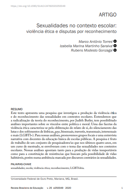 Sexualidades no contexto escolar: violência ética e disputas por reconhecimento