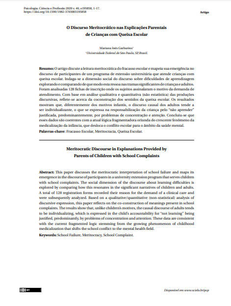 O Discurso Meritocrático nas Explicações Parentais de Crianças com Queixa Escolar