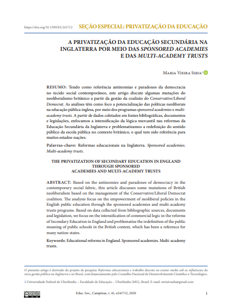 A privatização da educação secundária na Inglaterra por meio das Sponsored Academies e das Multi-Academy Trusts