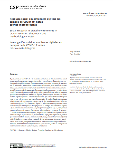 Pesquisa social em ambientes digitais em tempos de COVID-19: notas teórico-metodológicas