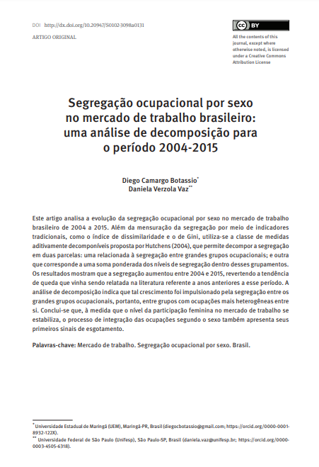 Segregação ocupacional por sexo no mercado de trabalho brasileiro: uma análise de decomposição para o período 2004-2015