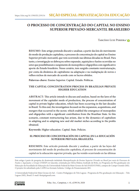 O PROCESSO DE CONCENTRAÇÃO DO CAPITAL NO ENSINO SUPERIOR PRIVADO-MERCANTIL BRASILEIRO