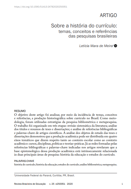 Sobre a história do currículo: temas, conceitos e referências das pesquisas brasileiras