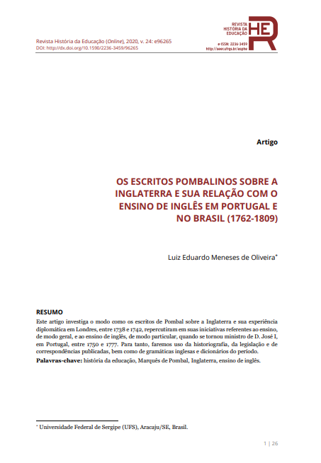 OS ESCRITOS POMBALINOS SOBRE A INGLATERRA E SUA RELAÇÃO COM O ENSINO DE INGLÊS EM PORTUGAL E NO BRASIL (1762-1809)