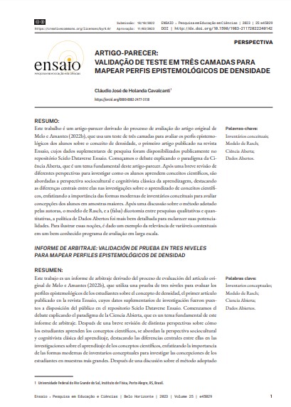 ARTIGO-PARECER: VALIDAÇÃO DE TESTE EM TRÊS CAMADAS PARA MAPEAR PERFIS EPISTEMOLÓGICOS DE DENSIDADE