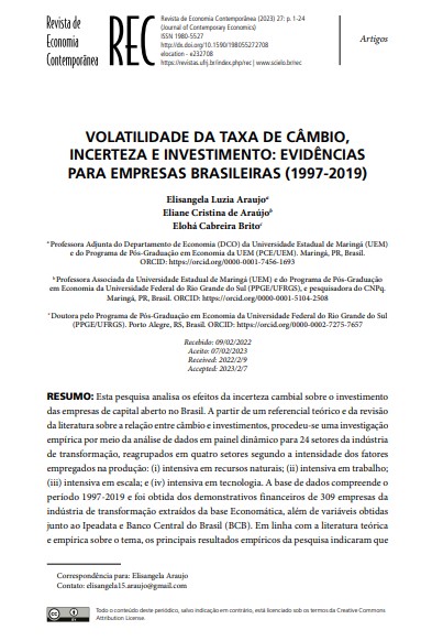 VOLATILIDADE DA TAXA DE CÂMBIO, INCERTEZA E INVESTIMENTO: EVIDÊNCIAS PARA EMPRESAS BRASILEIRAS (1997-2019)