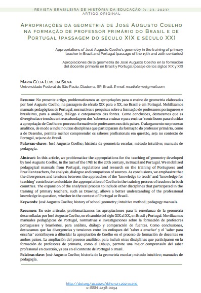 Apropriações da geometria de José Augusto Coelho na formação de professor primário do Brasil e de Portugal (passagem do século XIX e século XX)