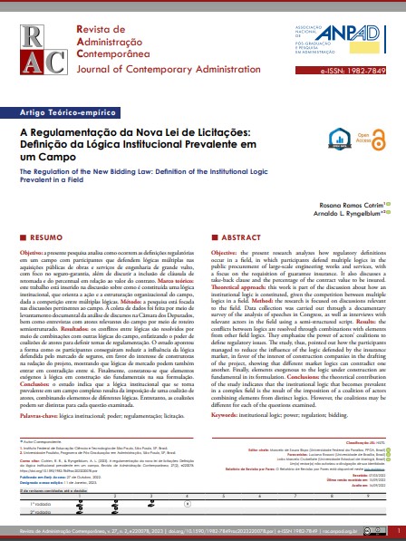 A Regulamentação da Nova Lei de Licitações: Definição da Lógica Institucional Prevalente em um Campo