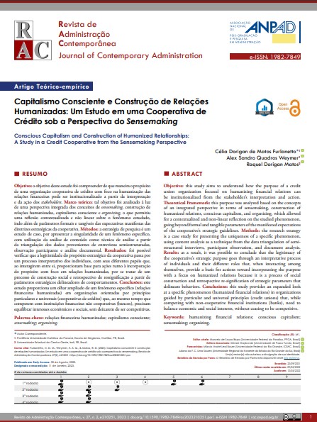 Capitalismo Consciente e Construção de Relações Humanizadas: Um Estudo em uma Cooperativa de Crédito sob a Perspectiva do Sensemaking