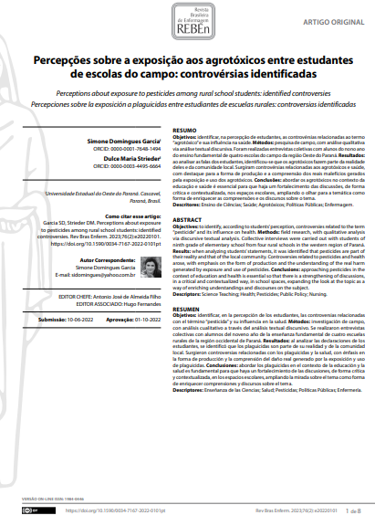 Perceptions about exposure to pesticides among rural school students: identified controversies