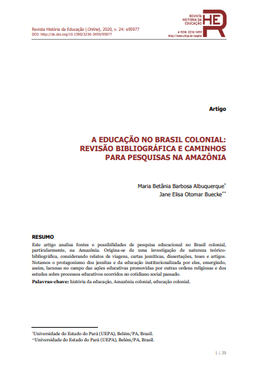 A EDUCAÇÃO NO BRASIL COLONIAL: REVISÃO BIBLIOGRÁFICA E CAMINHOS PARA PESQUISAS NA AMAZÔNIA
