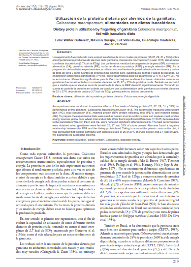 Utilización de la proteína dietaría por alevinos de la gamitana, Colossoma macropomum