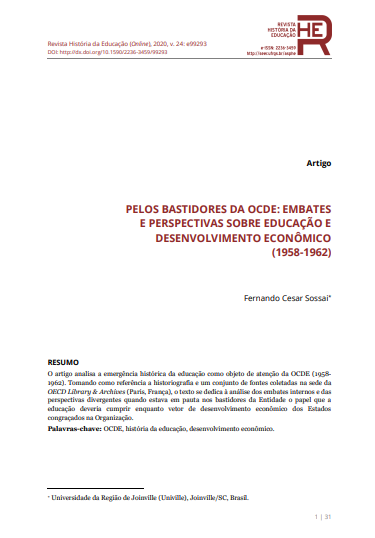 PELOS BASTIDORES DA OCDE: EMBATES E PERSPECTIVAS SOBRE EDUCAÇÃO E DESENVOLVIMENTO ECONÔMICO (1958-1962)