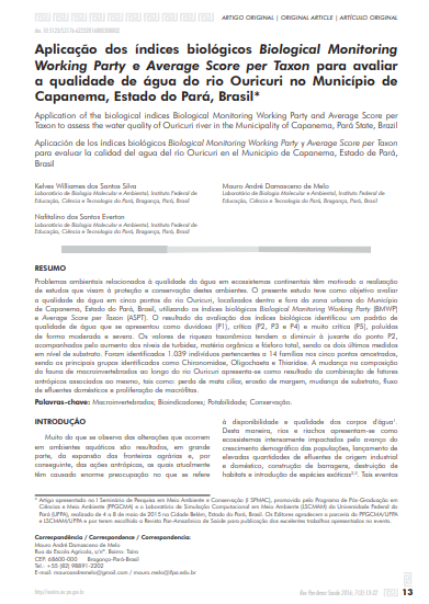 Aplicação dos índices biológicos Biological Monitoring Working Party e Average Score per Taxon para avaliar a qualidade de água do rio Ouricuri no Município de Capanema, Estado do Pará, Brasil