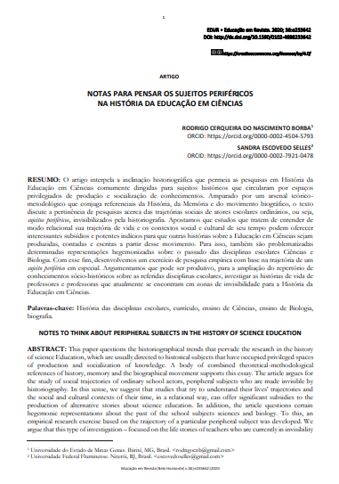 NOTAS PARA PENSAR OS SUJEITOS PERIFÉRICOS NA HISTÓRIA DA EDUCAÇÃO EM CIÊNCIAS NOTAS PARA PENSAR OS SUJEITOS PERIFÉRICOS NA HISTÓRIA DA EDUCAÇÃO EM CIÊNCIAS