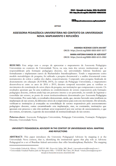 ASSESSORIA PEDAGÓGICA UNIVERSITÁRIA NO CONTEXTO DA UNIVERSIDADE NOVA: MAPEAMENTO E REFLEXÕES