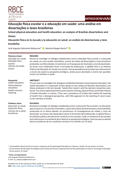 Educação física escolar e a educação em saúde: uma análise em dissertações e teses brasileiras
