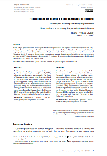 Heterotopias da escrita e deslocamentos do literário