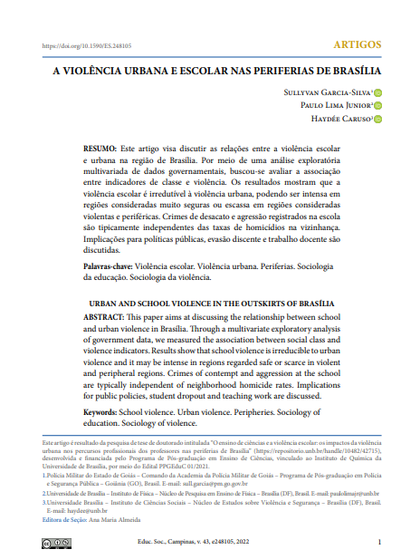 A VIOLÊNCIA URBANA E ESCOLAR NAS PERIFERIAS DE BRASÍLIA