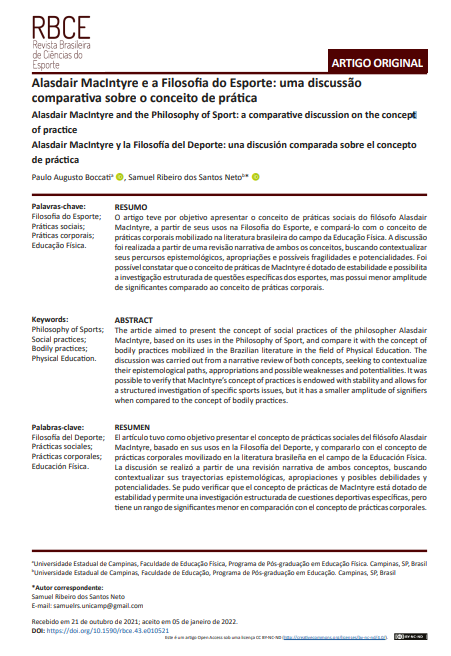 Alasdair MacIntyre e a Filosofia do Esporte: uma discussão comparativa sobre o conceito de prática