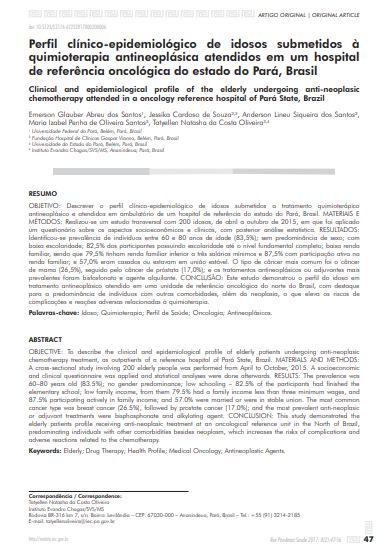 Perfil clínico-epidemiológico de idosos submetidos à quimioterapia antineoplásica atendidos em um hospital de referência oncológica do estado do Pará, Brasil