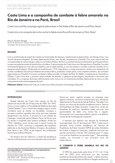 Costa Lima e a campanha de combate à febre amarela no Rio de Janeiro e no Pará, Brasil