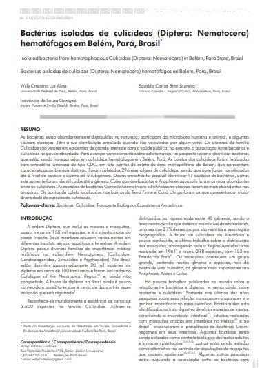 Bactérias isoladas de culicídeos (Diptera: Nematocera) hematófagos em Belém, Pará, Brasil