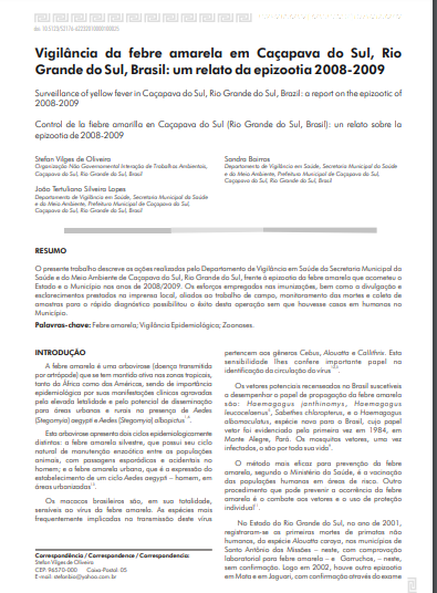 Vigilância da febre amarela em Caçapava do Sul, Rio Grande do Sul, Brasil: um relato da epizootia 2008-2009