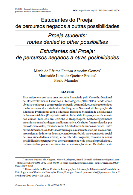 Estudantes do Proeja: de percursos negados a outras possibilidades