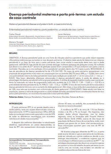 Doença periodontal materna e parto pré-termo: um estudo de caso-controle