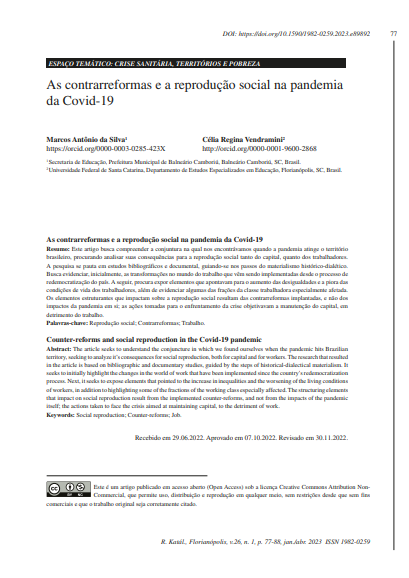 As contrarreformas e a reprodução social na pandemia da Covid-19