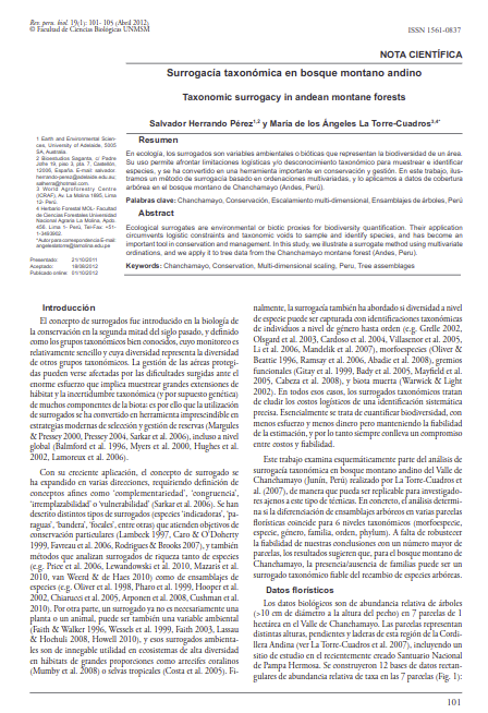Surrogacía taxonómica en bosque montano andino