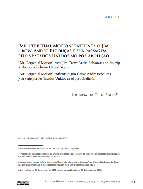 “MR. PERPETUAL MOTION” ENFRENTA O JIM CROW: ANDRÉ REBOUÇAS E SUA PASSAGEM PELOS ESTADOS UNIDOS NO PÓS-ABOLIÇÃO