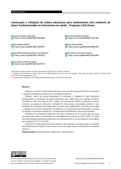 Construction and validation of educational videos for adolescents with Down Syndrome based on health literacy – LISA Down Program