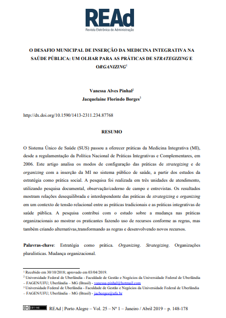O DESAFIO MUNICIPAL DE INSERÇÃO DA MEDICINA INTEGRATIVA NA SAÚDE PÚBLICA: UM OLHAR PARA AS PRÁTICAS DE STRATEGIZING E ORGANIZING