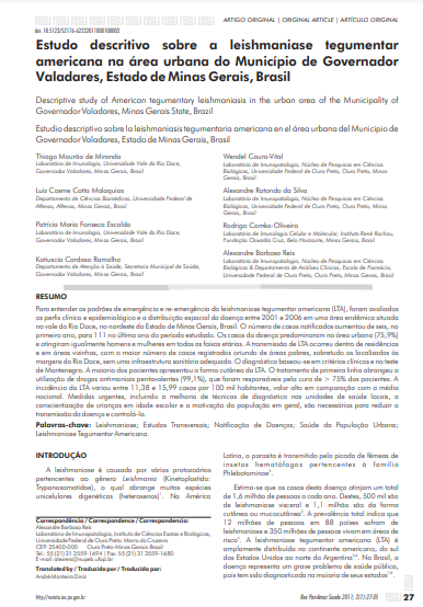 Estudo descritivo sobre a leishmaniose tegumentar americana na área urbana do Município de Governador Valadares, Estado de Minas Gerais, Brasil